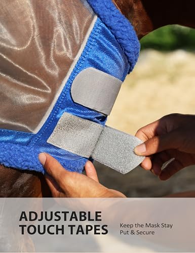 Harrison Howard CareMaster Horse Fly Mask UV Protective Fine Mesh with Extra Wool Soft Touch on Skin Champion Blue-Silver M - color: Champion Blue-Silver, size: Cob (Medium)