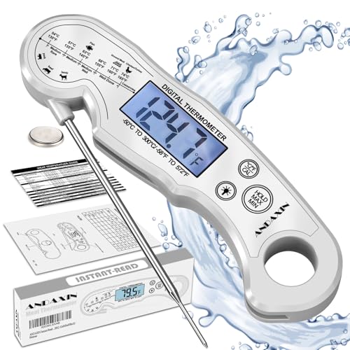 Meat Thermometer Digital - Fast Instant Read Food Thermometer for Cooking, Candy, Outside Grill, and Roast, Digital Food Thermometer with Backlight LCD & Calibration - Grey/Silver - color: Grey/Silver