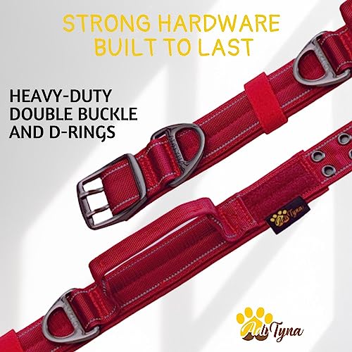 ADITYNA Heavy Duty Dog Collar for Medium Dogs with Traffic Handle - color: Burgundy, size: Medium: Fit 15-19" Neck