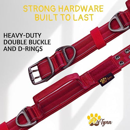 ADITYNA Heavy Duty Dog Collar for Medium Dogs with Traffic Handle - color: Burgundy, size: Medium: Fit 15-19" Neck
