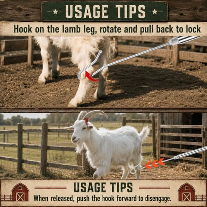 Goat Sheep Catcher Leg Hook, 44"-75" Adjustable 304 Stainless Steel Sheep Hook, Shepherd's Crook Animal Catch Pole with Rubber Grip, Calf Catcher Goat Grabber for Sheep, Goats, Lambs