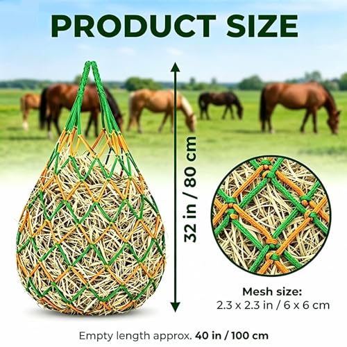 3 PCS Hay Bags for Horses with Carabiners - Heavy Duty Slow Feeder Hay Nets, 2.3-Inch Hole for Horses & Goats, Reduces Waste, Stall Trailer Pasture