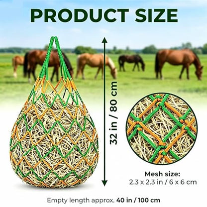 3 PCS Hay Bags for Horses with Carabiners - Heavy Duty Slow Feeder Hay Nets, 2.3-Inch Hole for Horses & Goats, Reduces Waste, Stall Trailer Pasture