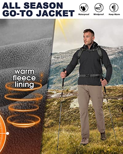 33,000ft Men's Hooded Fleece Lined Rain Shell Jacket Waterproof Lightweight - color: Darkgrey Melange, size: Small