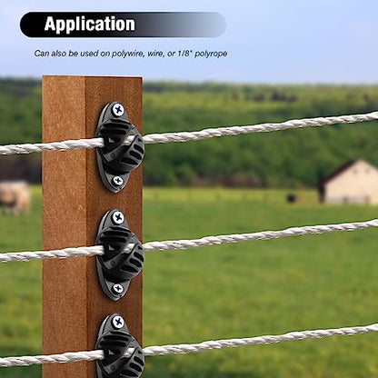 EATAKWARD 100 PCS Electric Fence Insulator with Screws, Black Wood Post polywire insulators, Hemispherical Insulators for Electric Fence Intermediate Bearing Rod, Black, PP