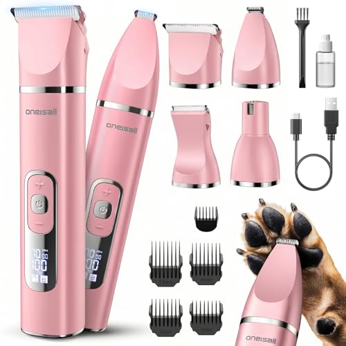 oneisall 4 in 1 Dog Grooming Kit with LCD Display Pink - color: Pink
