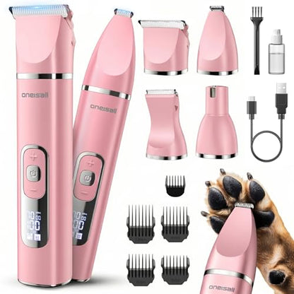 oneisall 4 in 1 Dog Grooming Kit with LCD Display Pink - color: Pink