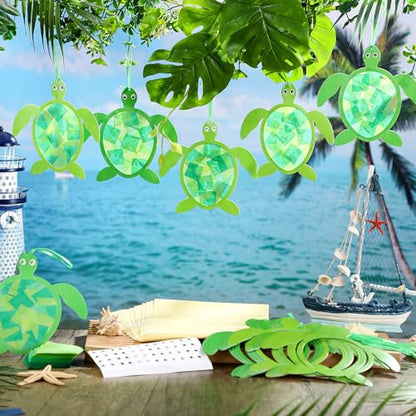 AmazingSpark 30 Pcs Sea Turtle Suncatchers VBS Crafts Ocean DIY Kit | Rainforest Activities, Stained Glass Tissue Paper Art, Summer Camp Bulk, Hanging Decor for Classroom Parties - style: Tortoise