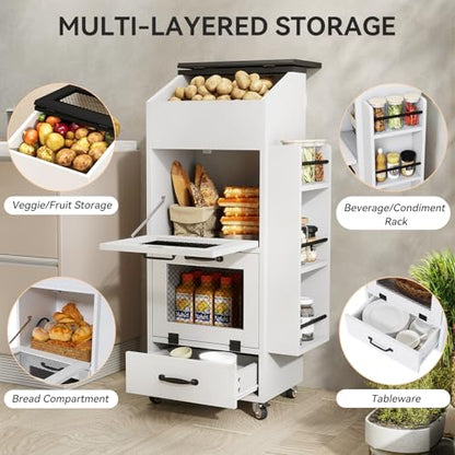 Verano Garden 16.0" Potato and Onion Storage Bin on Wheels, Bread Box - color: White, size: 16.0"