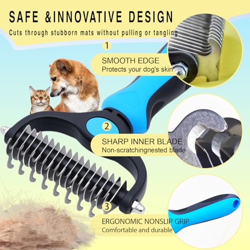 Dog Grooming Rake, Dog Brush for Shedding for Dogs and Cats - color: Blue
