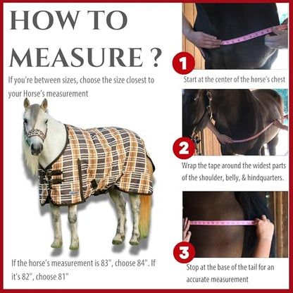Jeffers Pony Poppins Solaris 1200 Denier Turnout Blanket Brown & Cream Plaid 60" - Waterproof, Breathable Horse Blanket with 0 gram Polyfill, No Insulation, Ideal Protection for Wind & Rain, - size: 63"