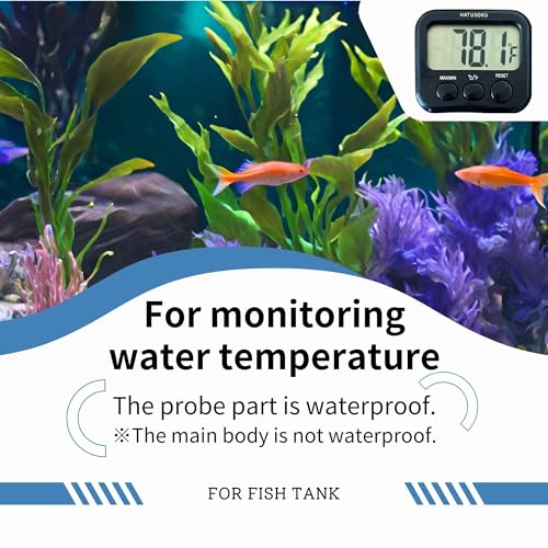 HATUSOKU Digital Thermometer with External Sensor, Magnet, Suction Cup, Water Thermometer, Aquarium, Refrigerator, Freezer (Black)
