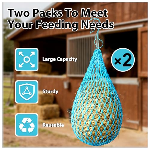 2 Pcs Hay Nets for Horses Slow Feed,40'' Horses Hay Nets,Blue - color: Blue