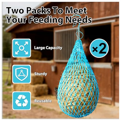 2 Pcs Hay Nets for Horses Slow Feed,40'' Horses Hay Nets,Blue - color: Blue
