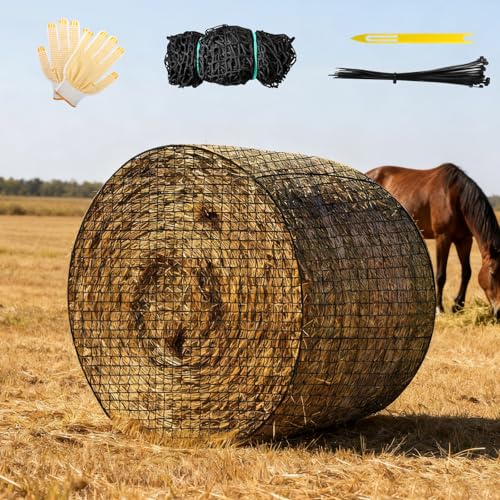 4x4 Ft Round Bale Hay Nets for Horses, Heavy Duty Slow Feed Hay Net