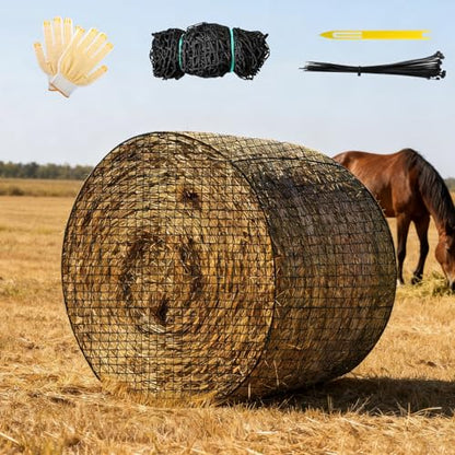 4x4 Ft Round Bale Hay Nets for Horses, Heavy Duty Slow Feed Hay Net