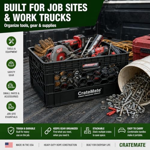 Heavy-Duty Black Milk Crates for Storage, Organization & DIY | Perfect for Home, Camping, Worksite, & More - USA Made, Stackable, Durable (24 Quart) - size: 24 Quart