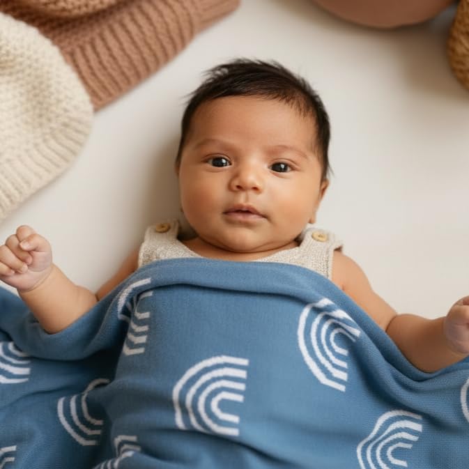 Baby Receiving Blanket Boys 100% Cotton Buttery Soft Cozy Receiving Swaddle Crib Stroller Blanket for Shower Gift Registry for Newborns, Infants, Toddlers (Rainbow - Blue) - color: 24 - Rainbow - Blue