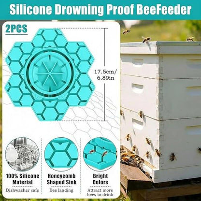 2 Pack Bee Watering Station, Silicone Mason Jar Bee Feeder (Blue) | Silicone bee waterer and feeder fits regular and wide-mouth Mason jars for garden, hive, or backyard bee watering - color: Blue