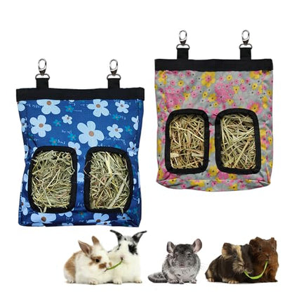 RIOUSSI Guinea Pig Hay Feeder, Hanging Rabbit Hay Feeder Bag. Flowers,2Ct - color: Little+Blueflower