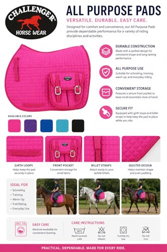 Horse English Quilted All-Purpose Saddle Pad Hot Pink w/ Pockets 72123