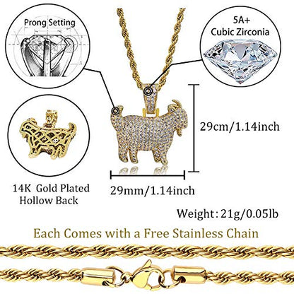 TOPGRILLZ Goat Chain Gold Necklace for Men Eagle Chain Rope Iced out Cubic Zirconia 14K Gold Plated Stainless Steel Necklace 24" Birthday Gifts - style: Gold Goat