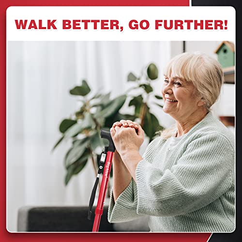 BigAlex Folding Walking Cane with LED Light,Pivoting Quad Base,Adjustable Walking Stick with Carrying Bag for Men/Women(5'5''-6'3'' Red) - color: Red