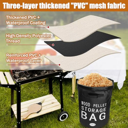 Wood Pellet Storage Containers 22LBWaterproof Charcoal Airtight Storage Bin-Smoker Pellet Storage Bin w/Label Pocket & Buckle Seal & Dual Handles Pellet Containers for Grill Outdoor(2-Pack)