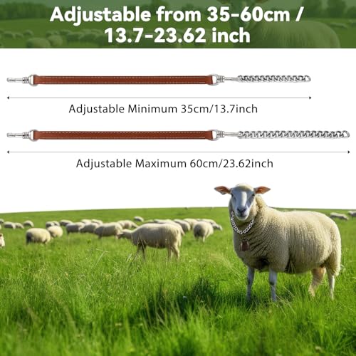Misdary 2 Pack Goat Collars with Bells, Adjustable Iron Goat Chain Halter 14''-24'' Long for Sheep Horse Dog Cow Calf Farm Animal Supplies Accessories Animal Lovers Gift (Brown)
