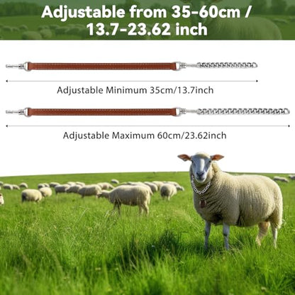 Misdary 2 Pack Goat Collars with Bells, Adjustable Iron Goat Chain Halter 14''-24'' Long for Sheep Horse Dog Cow Calf Farm Animal Supplies Accessories Animal Lovers Gift (Brown)