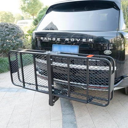 Fouwick 60"x 20"x 6" Folding Trailer Hitch Mount Cargo Carrier, 500LBS Capacity, Powder Coating Luggage Rack Basket Car Storage with Straps, Fits 2" Receiver - color: 60x20x6 inch
