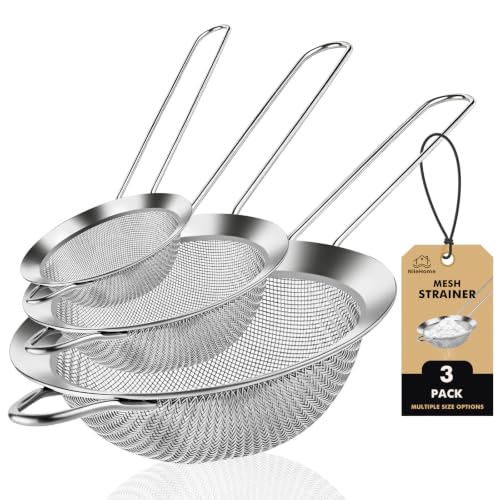NileHome 3 Piece Stainless Steel Mesh Strainers,Silver（3.1"+5.4"+7.8") - color: 3.1"+5.4"+7.8"-Silver(Large Set of 3)