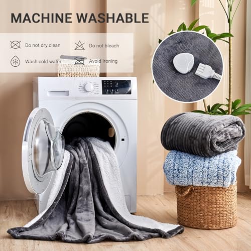 Heated Blanket Electric Twin, 62"x84" Soft Flannel Heating Blanket with 8 Hours Auto Off 10 Fast Heating Levels Machine Washable Sherpa Heated Throw Blanket with Overheating Protection - color: Light Gray, size: Twin(62" x 84")