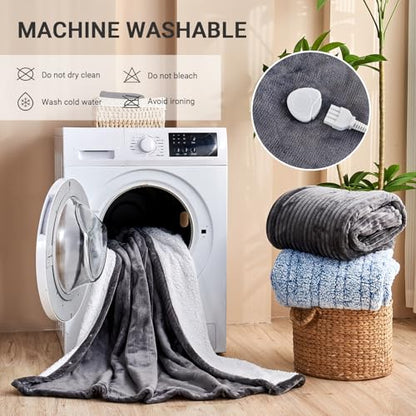 Heated Blanket Electric Twin, 62"x84" Soft Flannel Heating Blanket with 8 Hours Auto Off 10 Fast Heating Levels Machine Washable Sherpa Heated Throw Blanket with Overheating Protection - color: Light Gray, size: Twin(62" x 84")