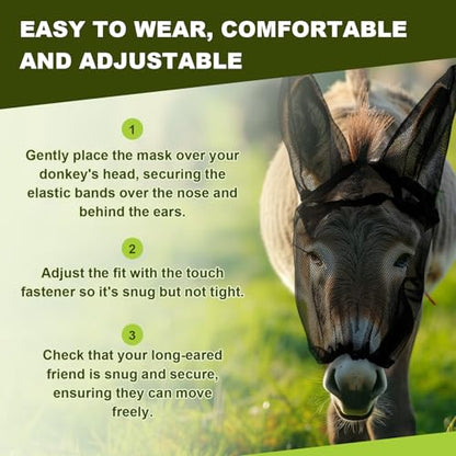 1 Pcs Small Donkey Fly Mask with Ear Protection, Black - size: Small Donkey