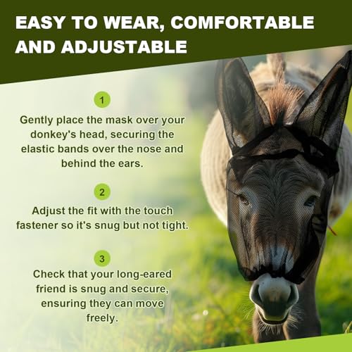 1 Pcs Mini Donkey Fly Mask with Ear Protection, Black - size: Mini Donkey