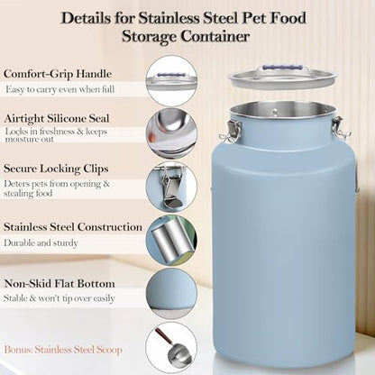30lb Stainless Steel Dog Food Storage Container with Lid and Scoop - size: Large