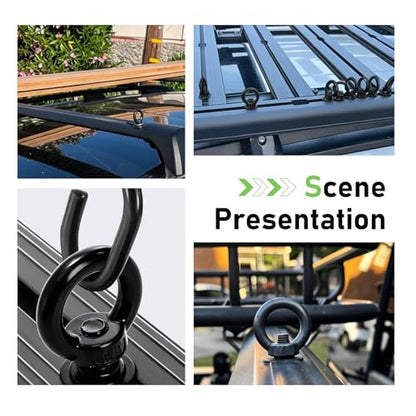 4PCS T Track Mount Tie Down Anchor for Roof Rack, M8 304 Stainless Steel T Bolt Eye Nut Tie Down Ring, Sturdy Heavy Duty Ring Shaped Eye Bolt Anchoring Kit, for Holding Bungee Cord Rope(Black)