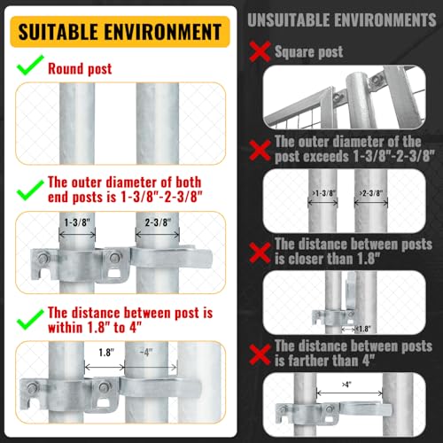 VIVIDA 1-3/8" x 2-3/8" Chain Link Gate Hinge Kit, Chain Link Gate Hardware | Include 1-3/8" x 2-3/8" Fence Gate Hinge Kit, 1-3/8" x 2-3/8" Chain Link Gate Latch, Galvanized Steel - size: 1-3/8" × 2-3/8" (SILVER)