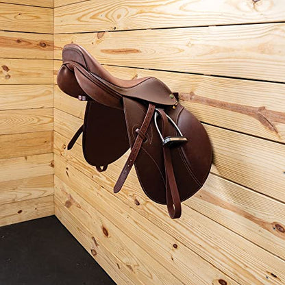 EASY-UP Collapsible Wooden Wall Mounted Saddle Rack | Convenient Collapsible Design | Fits English & Dressage Saddles | Exquisite Wood & Metal Blend | Color Medium Brown