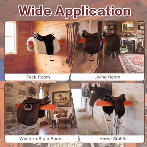 Novabright 1 Pcs 17" Folding Pine Wood Saddle Rack Wall Mount,Brown