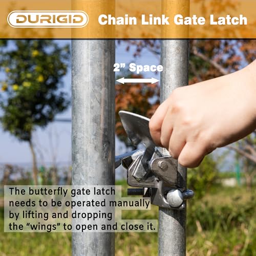 1-3/8" Gate Frames and 2-3/8" Gate Posts Chain Link Gate Latch, Heavy Duty Fence Gate Latch for Chain Link Fence, Galvanized Butterfly Latch with Padlock for Farm Fence, Metal Gates, 1 Pack