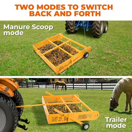 POPMOON 2-in-1 Horse Manure Fork Paddock Cleaner Tow Behind Trailer, 330 lb - size: 43.5" L -with wheels
