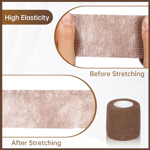 Self Adhesive Bandage Wrap, VIDELLY 2” x 5 Yards Cohesive Bandage Wrap Breathable Sports Athletic Wrap for Sports Wrist Skin Ankle (Brown, 12 Pack)