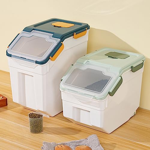 Large Flour Storage Container Bin 25lb, 2Pack Airtight Rice Storage Containers with Wheels Seal Locking Lid, BPA Free with Measuring Cup&Scoop for Flour, Rice, Grain(Blue) - color: Blue