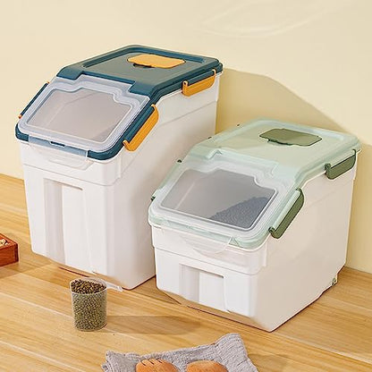 Large Flour Storage Container Bin 25lb, 2Pack Airtight Rice Storage Containers with Wheels Seal Locking Lid, BPA Free with Measuring Cup&Scoop for Flour, Rice, Grain(Blue) - color: Blue