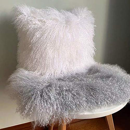 100% Real Mongolian Lamb Fur Cushion Cover/Pillowcase (26x26inch, White) - color: White, size: 26" x 26" (Pack of 1)