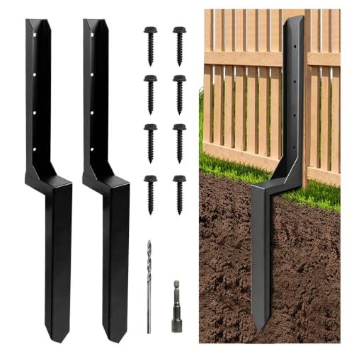 Fence Post Repair Kit, Heavy Duty Fence Post Ground Spike Anchor - 2Pack - color: Black-2Pack