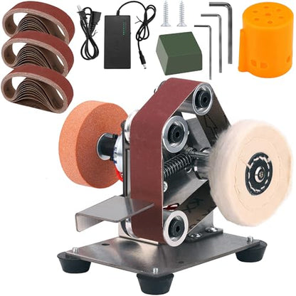 Mini Belt Sander for Knife Making, 3 IN 1 Electric Power Bench Belt Sanders | 7 Adjustable Speed Knife Sharpener Knife Polishing Kit for DIY Metal Woodworking Knife Making (Multi-functional) - style: Multi-functional Belt Sander