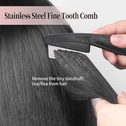 Dandruff Comb, Stainless Steel Fine Tooth Lice/Flea Comb, Psoriasis Comb, Scalp Oil Buildup Removal Wide Hollow Tooth Button Hairbrush for Scalp Massage Care for Man Women and Kids
